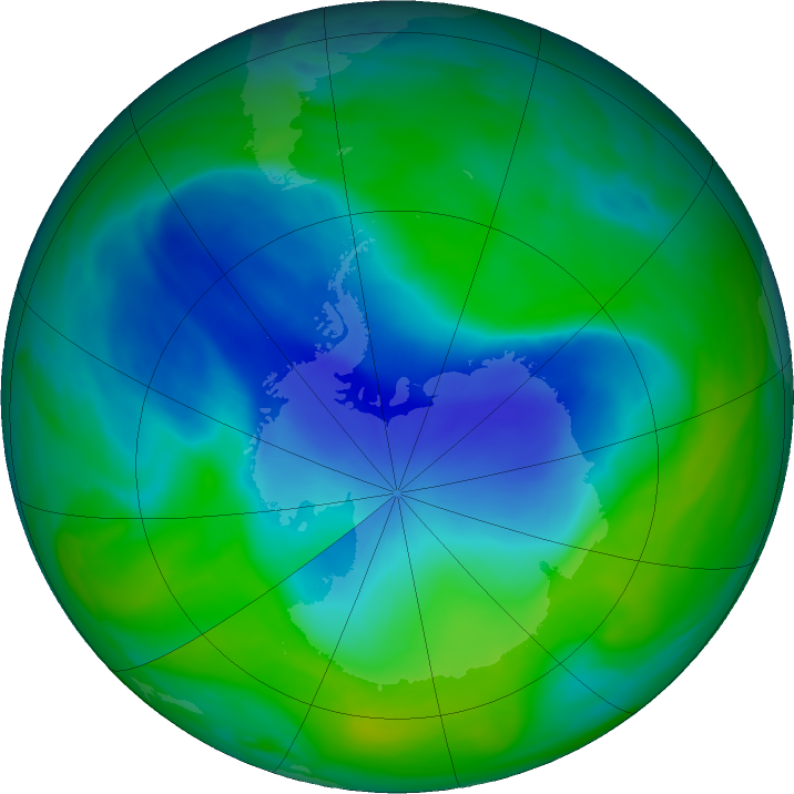Antarctic ozone map for 14 December 2023